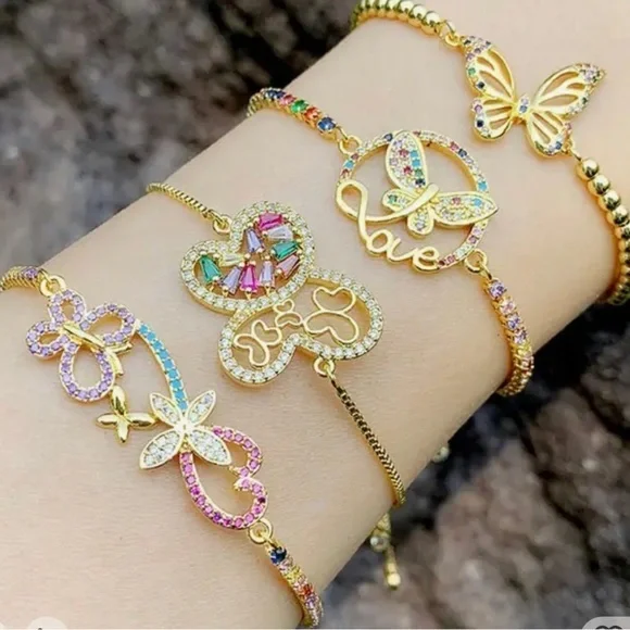 Rainbow Butterfly 24k gold plated bracelet - Picture 1 of 5
